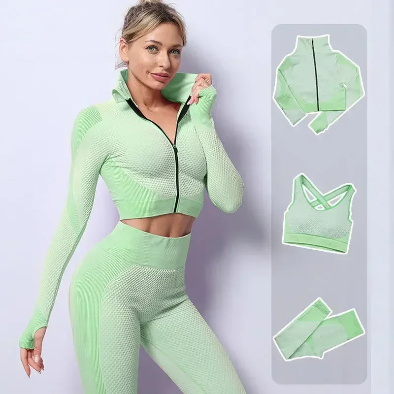 2/3PCS Seamless Yoga Sets Sport Fitness Vest High Waist Hip-Liftting Trousers Suits Workout Clothes Gym Leggings Set for Women gym workout set yoga pants set yoga set fitness set sportswear set sports set