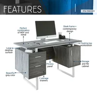 Techni Mobili Modern Office Desk with Storage, Grey 2