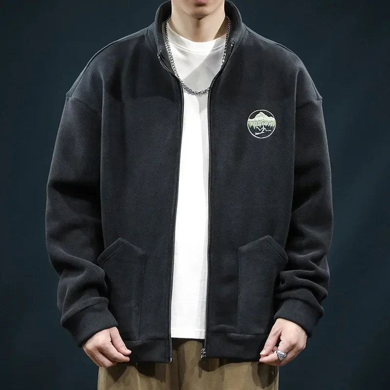 

Autumn and Winter 2024 Simple and Casual Versatile Double sided Austen Fleece Coat Top Fashion Stand Neck Men's Jacket