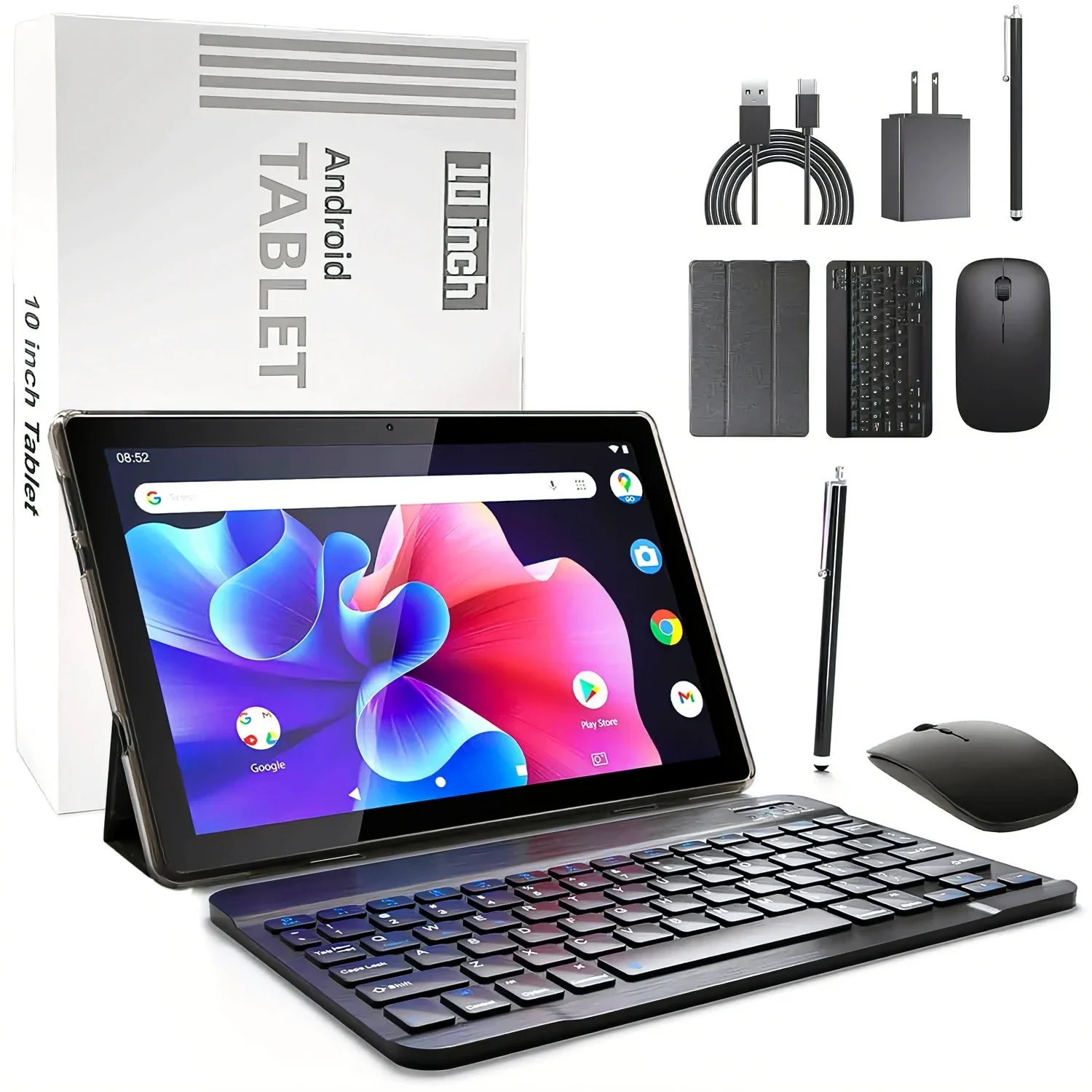 Android 15 タブレット 10インチ、24GB RAM 128 ROM、キーボード