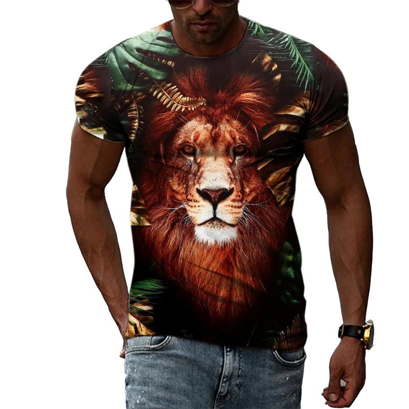 

Summer Fashion Cool Style lion Graphic T-shirts Men Casual Trend 3D Personality Hip Hop Harajuku Printed Short Sleeve Tees Top