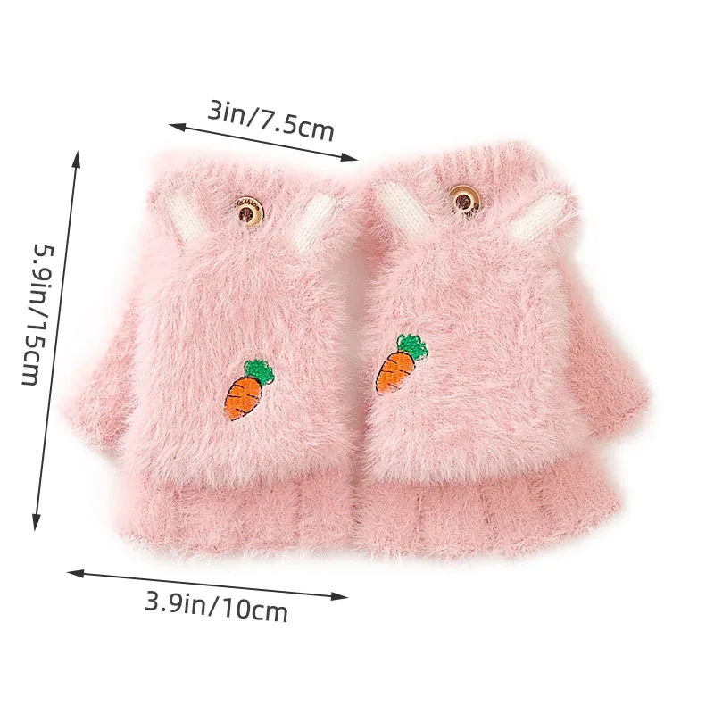 Winter Baby Plush Gloves Cute Cartoon Warm Toddler Half Finger Gloves Outdoor Thicken Kids Girls Boys Mittens