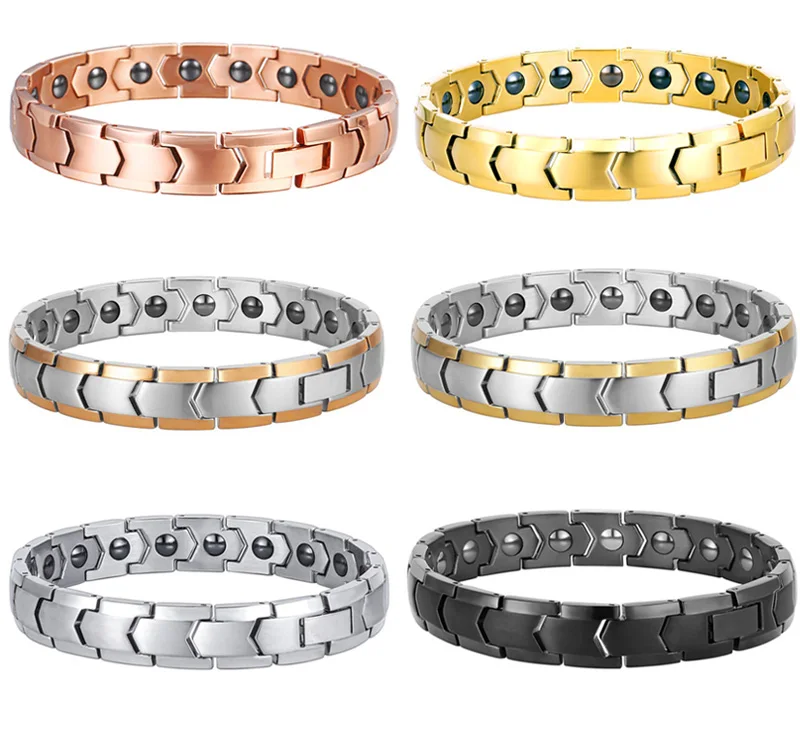 Mens Vintage Pure Stainless Steel Magnetic Pain Relief Bracelet for Men Therapy Row Magnets Link Chain Adjustable Healing Jewelr