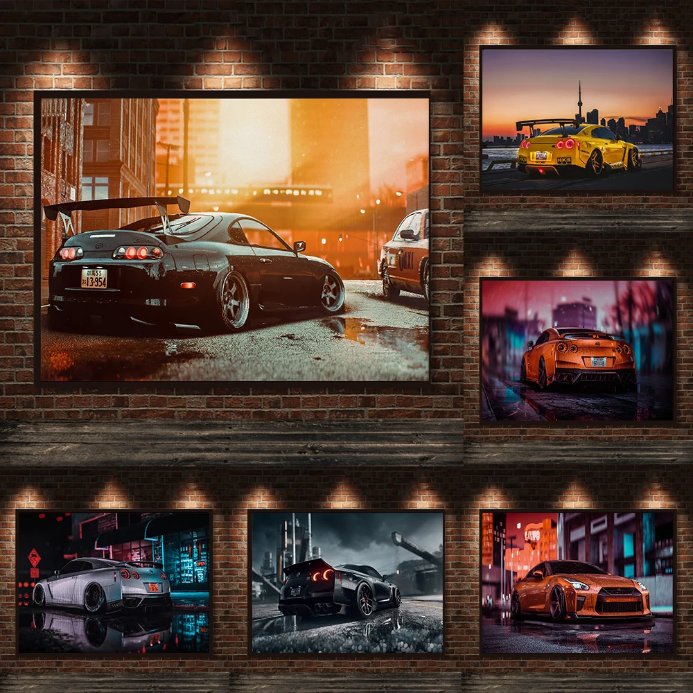 

Anime Luxury Supercar Poster Mount Fuji Race Track Illustration GT-R Racing Canvas Painting Wall Art Living Room Home Decor
