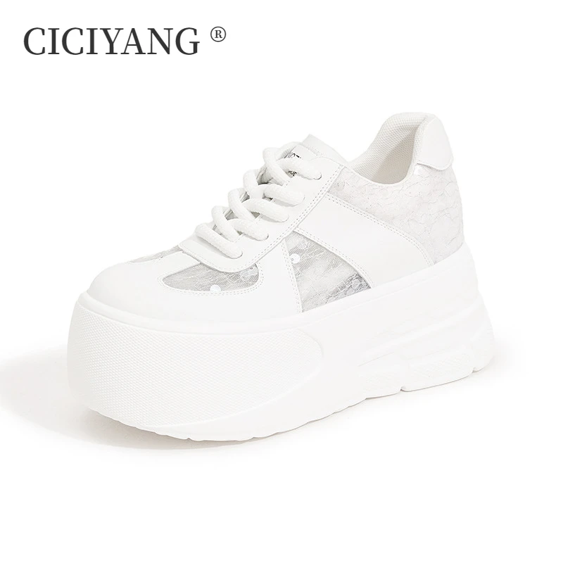 CICIYANG Platform Training Shoes for Women Summe 2024 New Hollow Mesh Sneakers Ladies Wedges Board Shoes Casual Sports Shoes