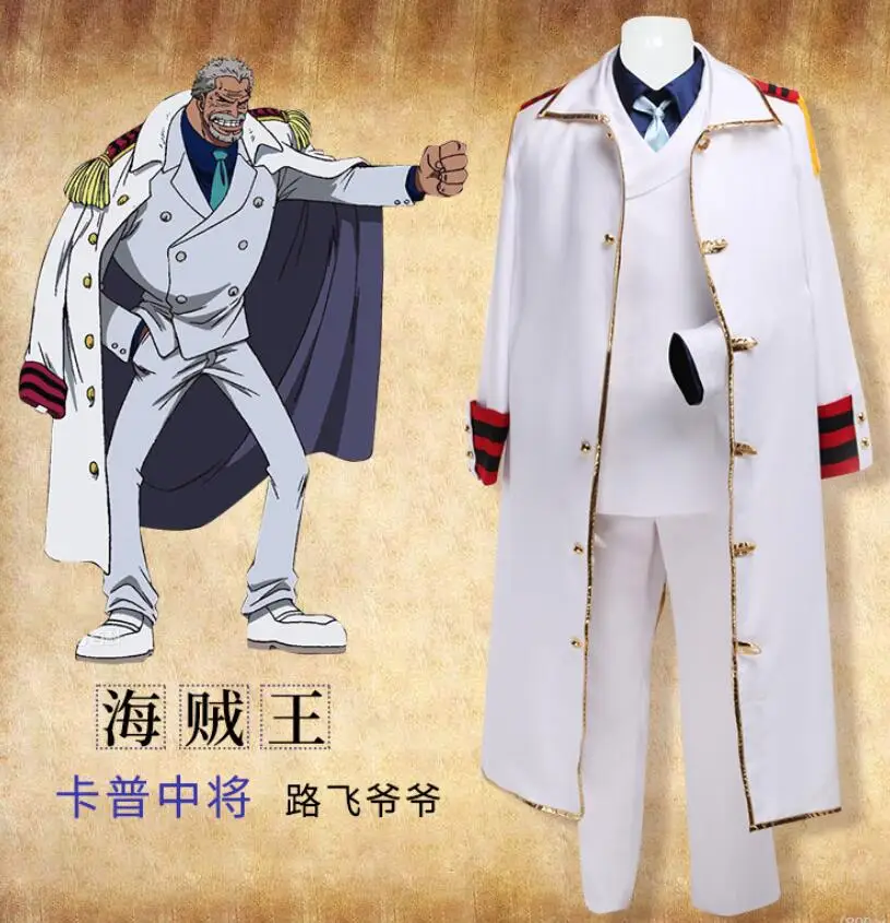 

Anime Cosplay Monkey D Garp Costume Navy Military Army Navy Clothing Cloak Mens Suit Coat Pants Suit Halloween Outfit