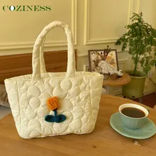 

Mommy Bag Cotton Knitted Cute Tulip Print Handbag Large Capacity Multifunction Casual Soft Diaper Bag Autumn Winter New Arrival