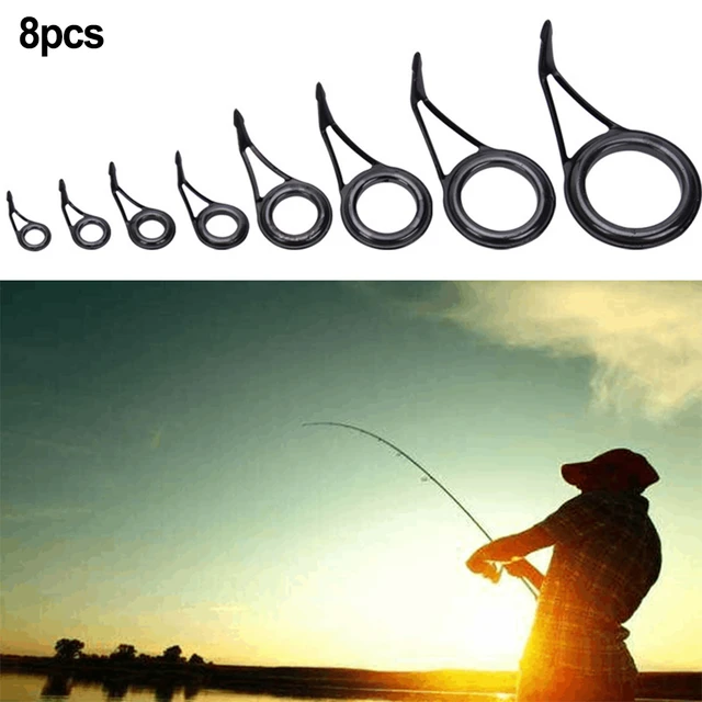 8Pcs Mixed Size Fishing Top Rings Rod Pole Repair Kit Line Guides Eyes Sets  Stainless Steel