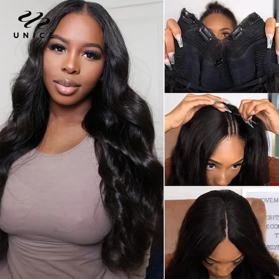 UNice Hair V Part Wig Human Hair New U Part Wig Natural Body Wave V Part Wig No Sew In V Shape Glueless Wig Mininal Leave Out