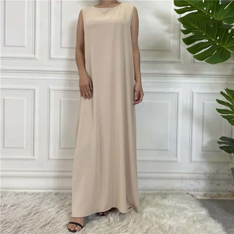 Under Abaya Slip Dress Dubai All-match Casual Muslim Wear Sleeveless Inner Dresses for Women Modest Kaftan Robe Islamic Clothing