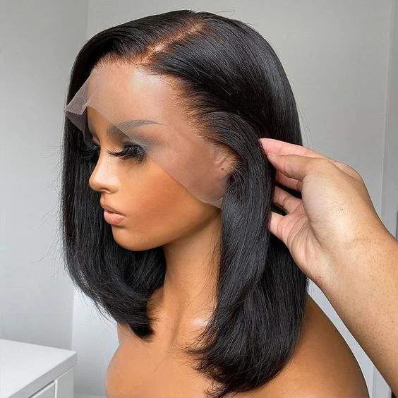 Perruques Courtes Bob en Cheveux Humains Vietnamiens, Perruque Frontale en Dentelle HD 13×4, Densité 200%, Perruques Droites en Dentelle HD pour Femmes