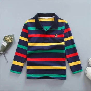 Children Clothing Boy T Shirt 3-14 Years Spring New Long Sleeve Teen Striped T-Shirts Kids Tops Kids Comfortable POLO Shirts
