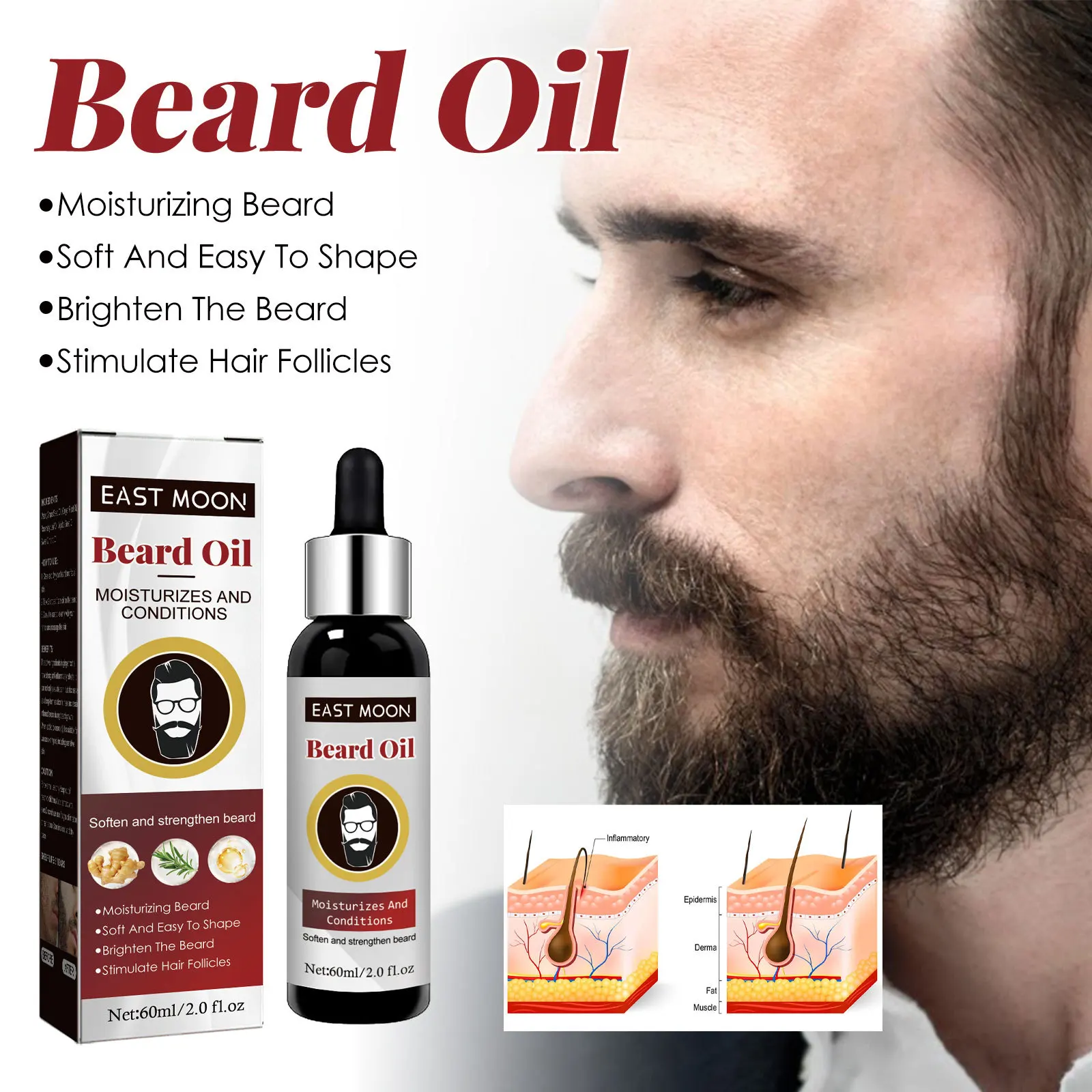 

East Moon Beard Treatment Oil Men's Beard Hair Thick Moisturizing Repair Strong Hair Treatment Oil Beard Growth Oil Original