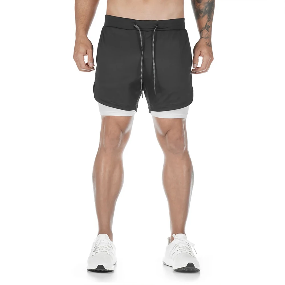 Men's 2 in 1 Running Shorts Quick Dry Gym Athletic Sports Training Short for Man Lightweight Gym Workout Shorts with Zip Pockets 13
