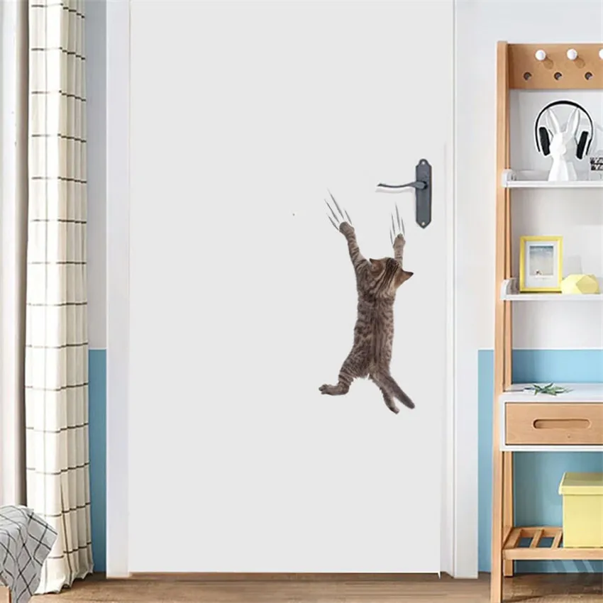 Vivid 3D Hole Cat Dog Toilet Stickers Home Decoration Diy Wc Washroom/Door Posters Kitten Puppy Cartoon Animals Wall Art Decals