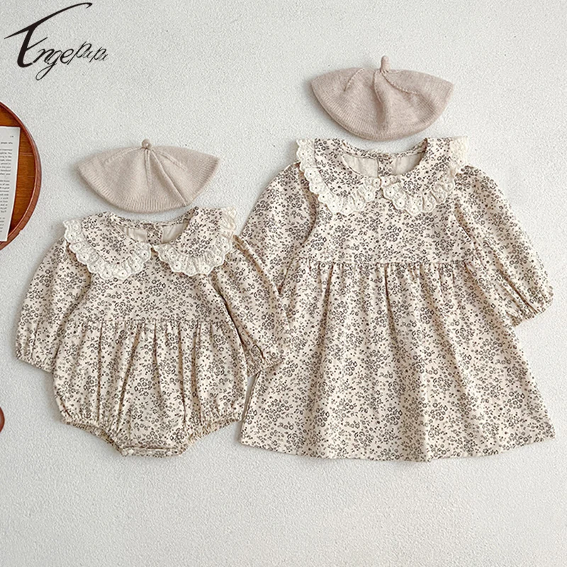 

Детский кружевной комбинезон с длинным рукавом, с цветочным принтом