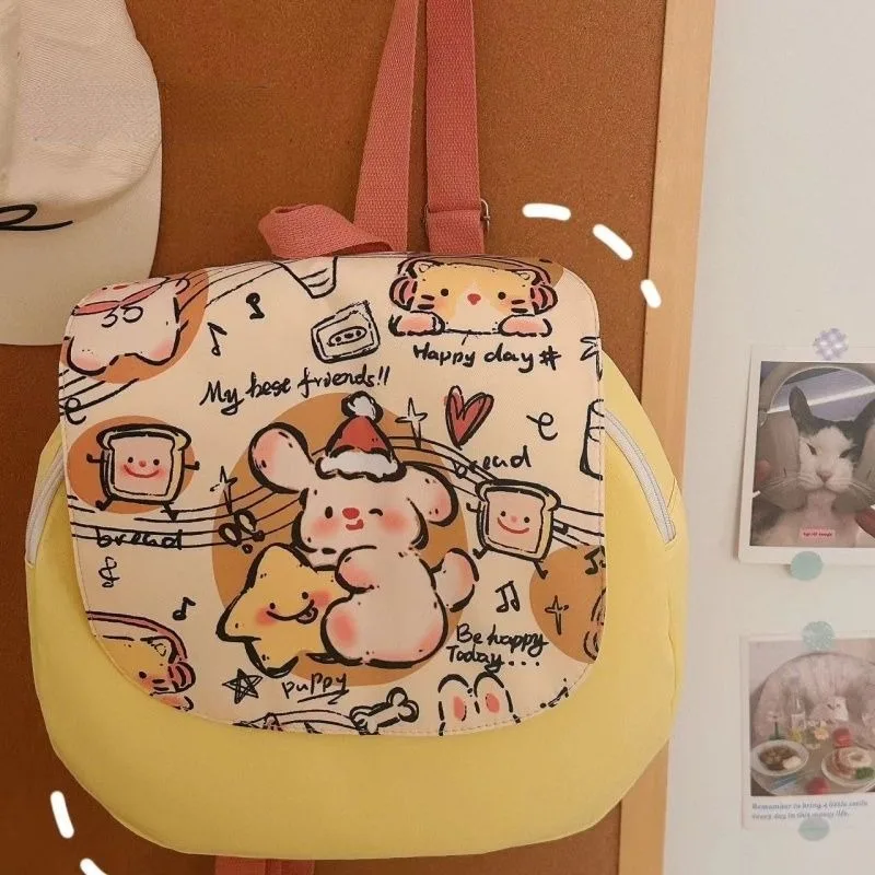 MBTI Cute Small Womens Backpack Canvas Cartoon Print Fashion Kawaii Lolita Jk Casual Backpacks Designer Luxury 2024 Female Bag