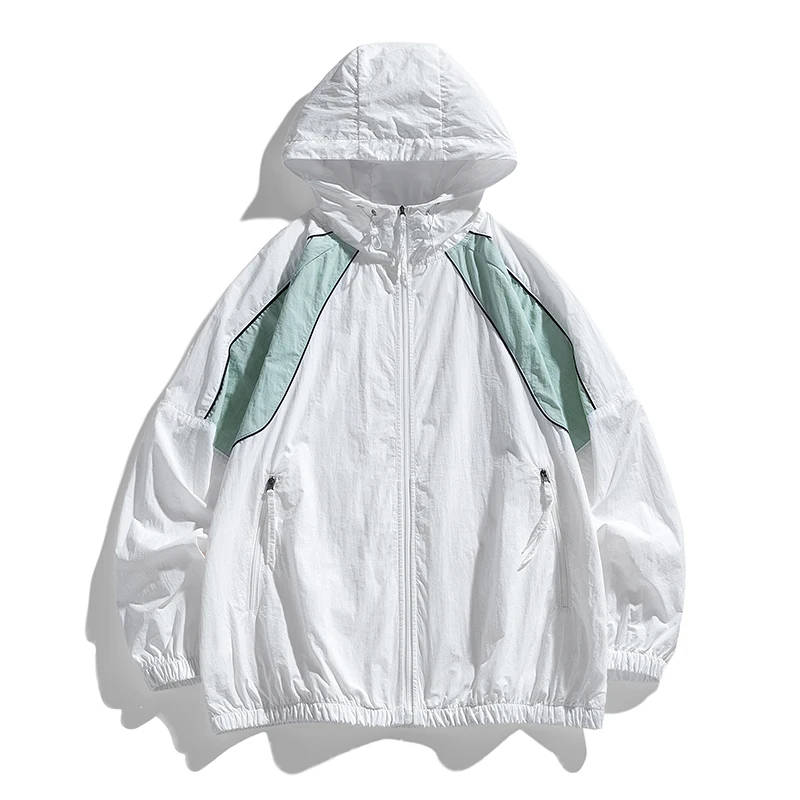 Harajuku Waterproof Windbreaker Unisex Summer Sunscreen Hooded Jacket Street Clothing Men's Camping Ultra Light UV Skin Clothes