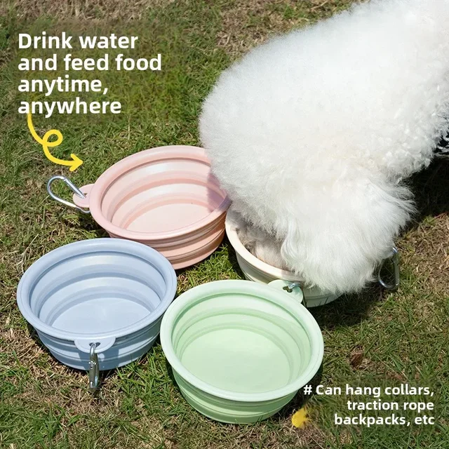 Foldable Travel Dog Bowls Collapsible Silicone Food Water Dish for Cats Outdoor Camping Supplies with Carabiner Dog Feeders 5
