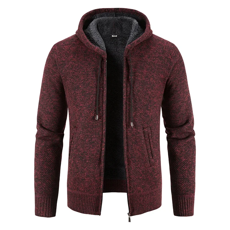 Hooded Cardigan Zipper Sweater 2023 Winter Men Pure Color Casual Plush Thickened Jacket Sweater Hooded Jacket Coat Men Clothing