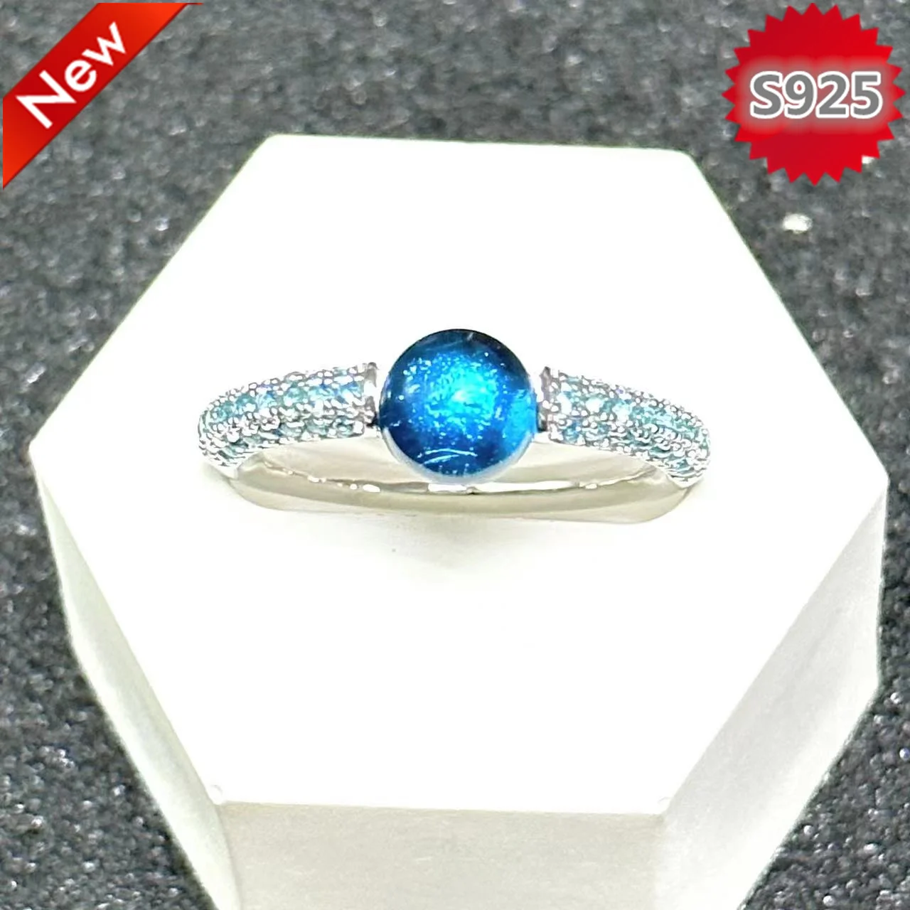 

6mm Round Ring S925 Plated 18K Platinum 33 Colors Candy Style Ring Inlay Blue Topaz Zircon Crystal Ring For Women Birthday Gift