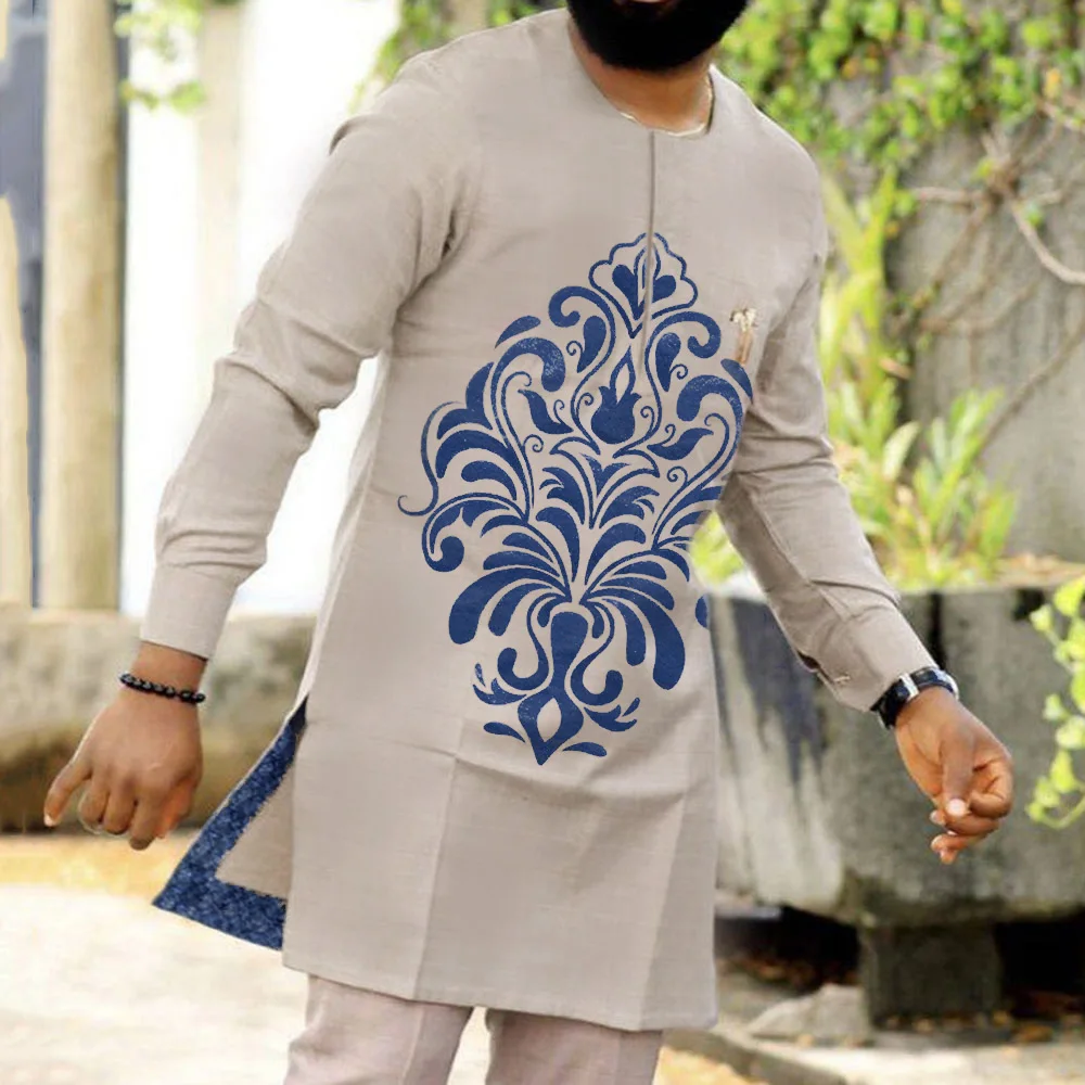 

2023 New In Pant Sets African Men's Suit Long-sleeved Round Neck Printed Shirt and Casual Pants 2-piece Set Ethnic Style Suit