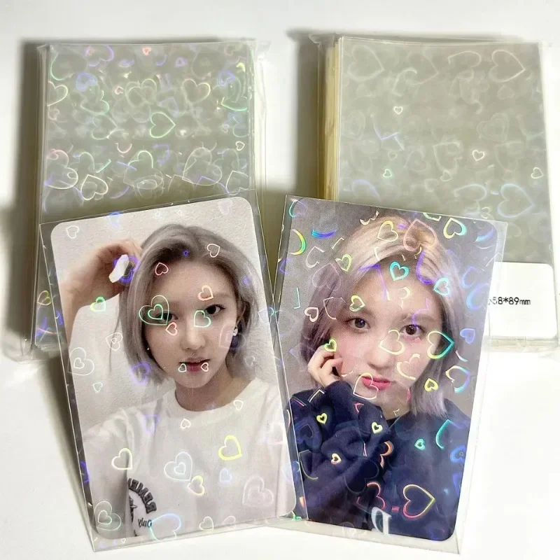 50Pcs/pack Toploader Glittery Love Heart Fireworks Photocard Sleeves Idol Photo Cards Protective Storage Bag Card Protector