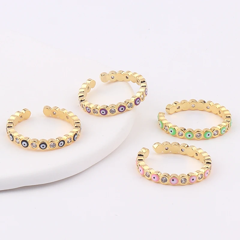 Lucky Eye Blue Turkish Evil Eye Open Ring Copper Gold Color Finger Rings Adjustable for Women Girls Men Fashion Jewelry