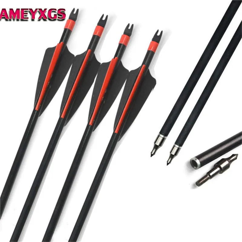 

6/12/24Pcs 30" Archery Fiberglass Arrows Replaceable Broadhead SP 500 Glass Fiber Arrow For Outdoor Hunting Shooting Accessories