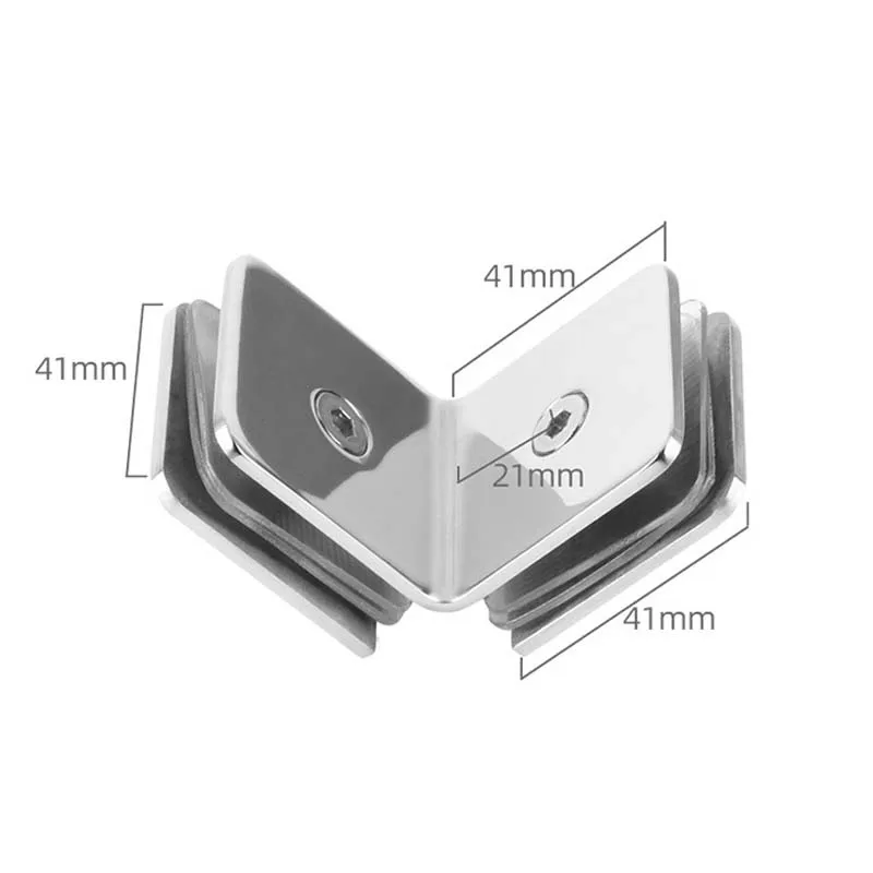 304 Stainless steel 90-degree glass clamp Glass partition holder mirror polishing fix glass on the wall bathroom accessories 2pc shower room glass clamp