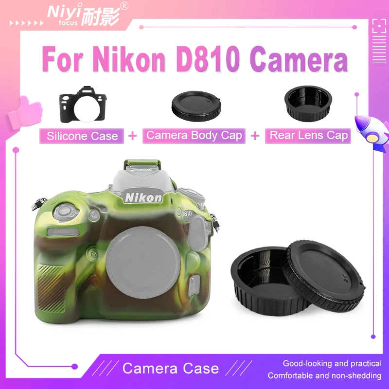 

Soft Silicone Case With Camera Body Cap Lens Rear Cap Camera Protective Body Bag For Nikon D810 Rubber Cover Battery Opening
