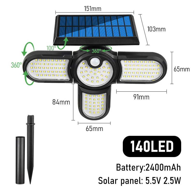 bright solar lights LED Outdoor Solar Lamp Multiple Heads Lighting Lawn Ground Light Motion Sensor Human Induction 3 Modes Spotlights Garden Lights solar powered fairy lights Solar Lamps