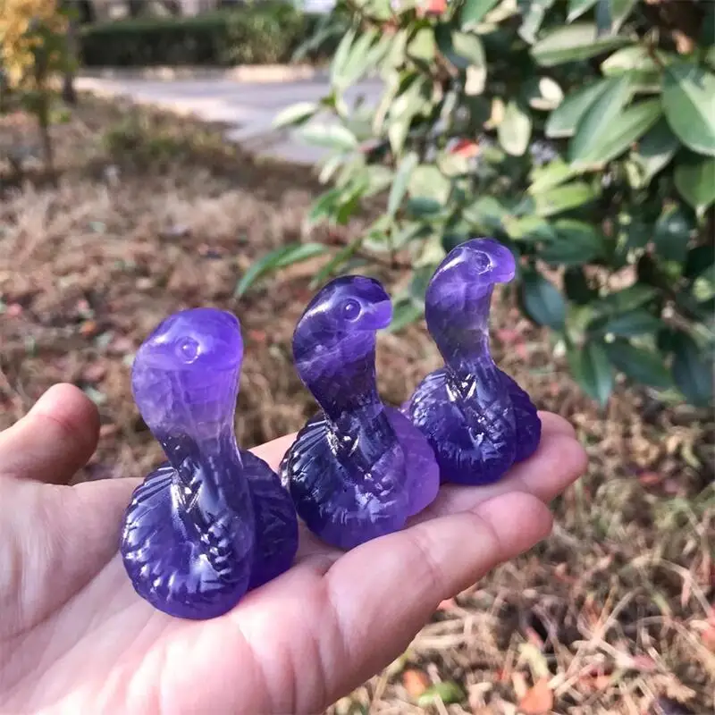 5cm Natural Purple Fluorite Snake Crystal Animal Carving Crafts Healing Energy Stone Fashion Home Decoration Gift 1PCS 3