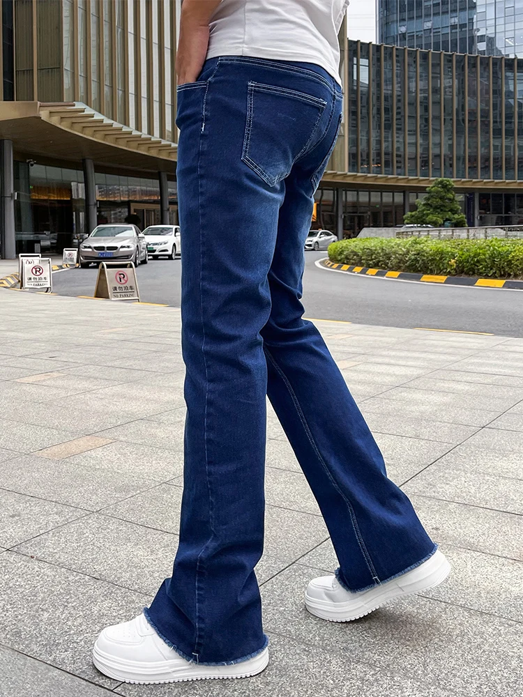 Men's Slim Stretch Cotton Jeans Solid Color Casual Sports High Quality Clothing Washed Jeans S-2XL Pants Hem Catwhiskers Jeans