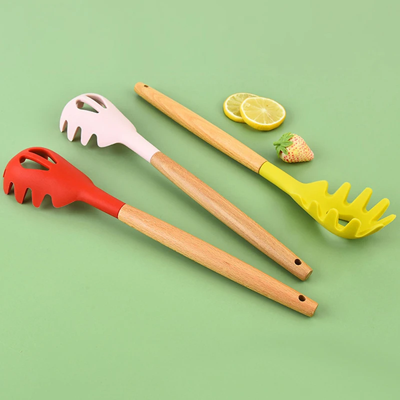 Description Picture 6 of item1Pc Silicone Spoon Spaghetti Pasta Server Fork Silicone Noodle Strainer Noodles Slotted Kitchen Claw Colander Spoons
