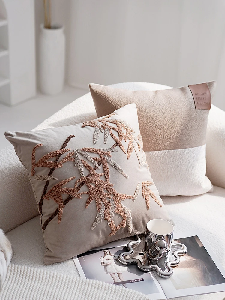 Blumen Vintage bestickte Kissen bezug Luxus Samt beige schwarz 45x45cm Home Decoration Kissen bezug Wohnzimmer Schlafzimmer – Detail 1