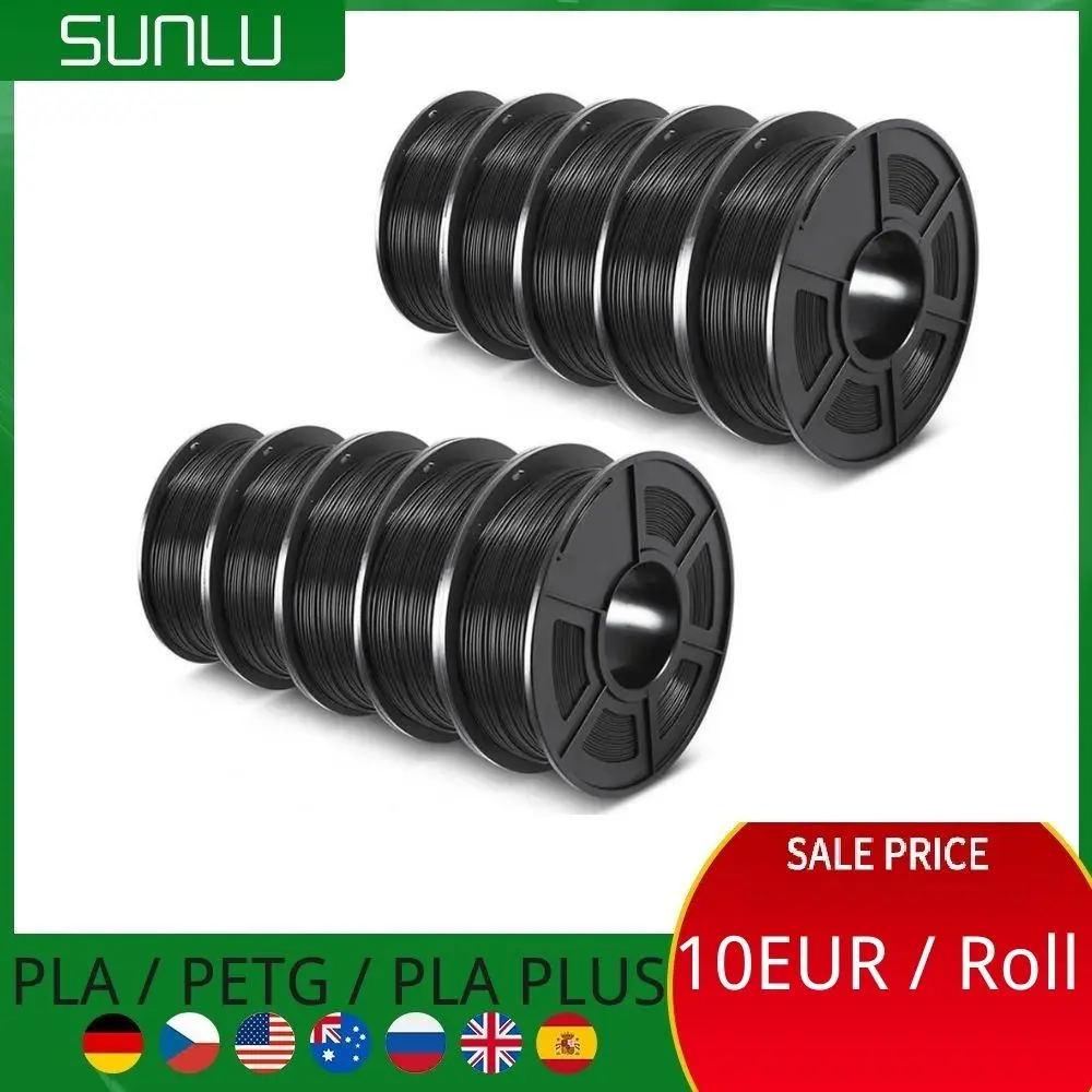 SUNLU-filamento PLA PETG PLA Plus, 10 rollos de filamentos 3D, 1 kg/rollo, 1,75mm, 100% líneas de filamentos, para impresión 3D de la UE y EE. UU.