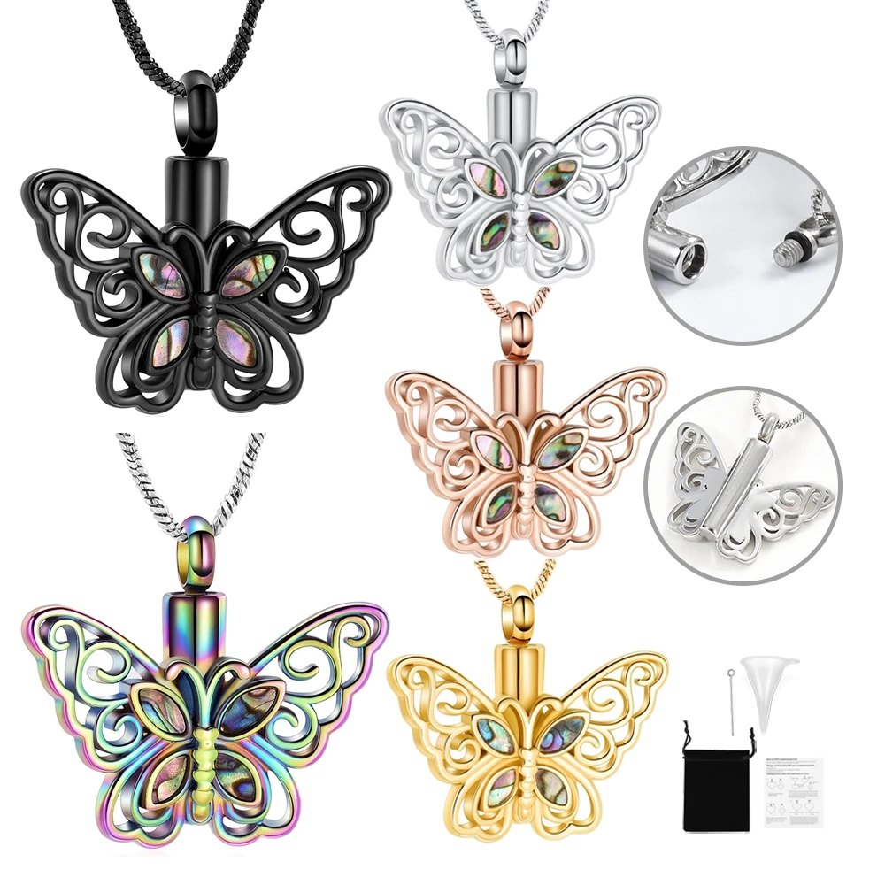 Elegant Hollow Butterfly Cremation Urn Necklaces For Ashes/Perfume Hold Stainless Steel Woman Girl Memorial Jewelry Dropship