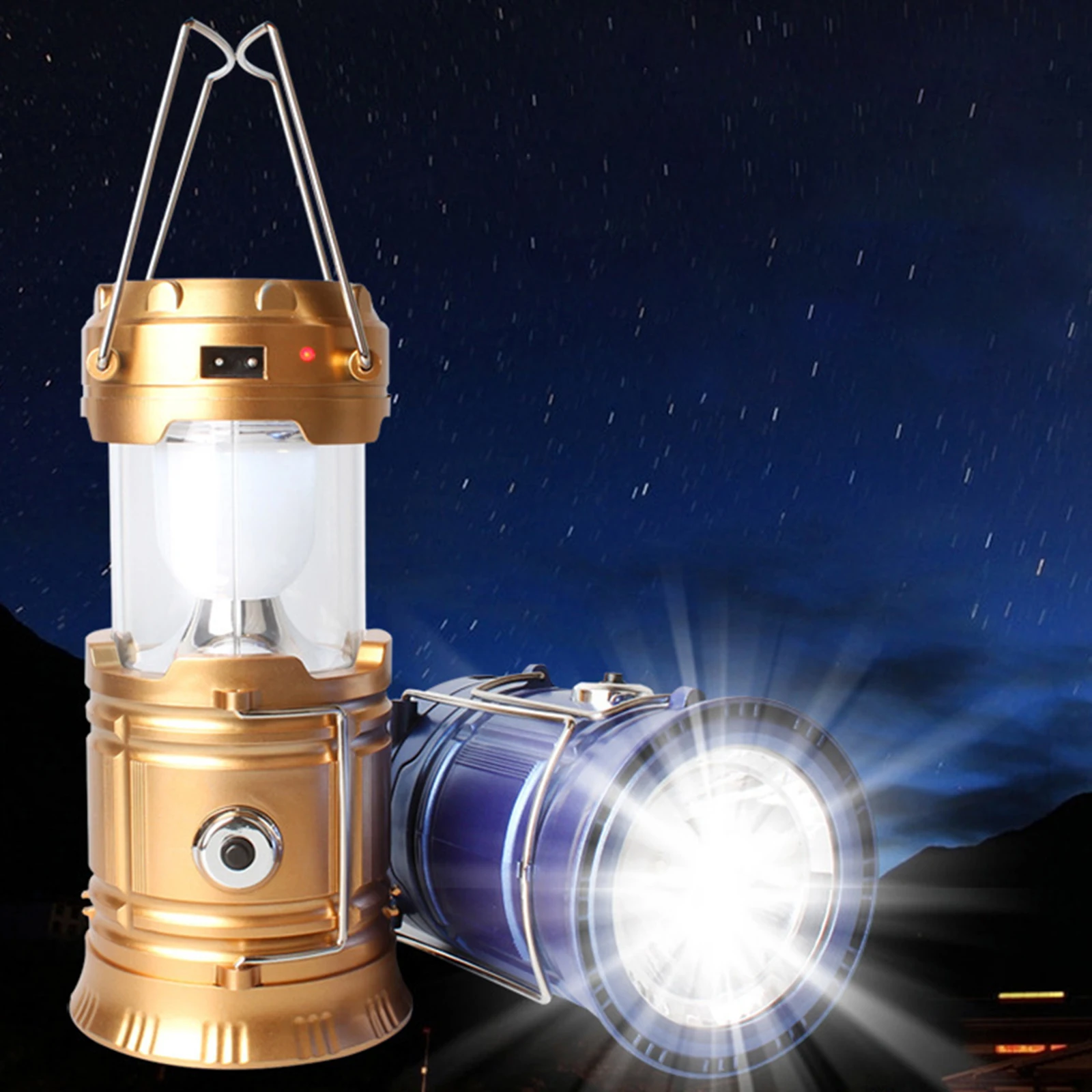 텔레스코픽 캠핑 비상 램프, 휴대용 태양광 LED 야외 하이킹 텐트 조명