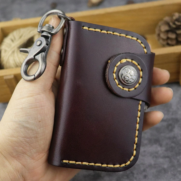 Handmade Vintage Genuine Leather Men Car Key Ring Key Wallet Holder Case Key Bag