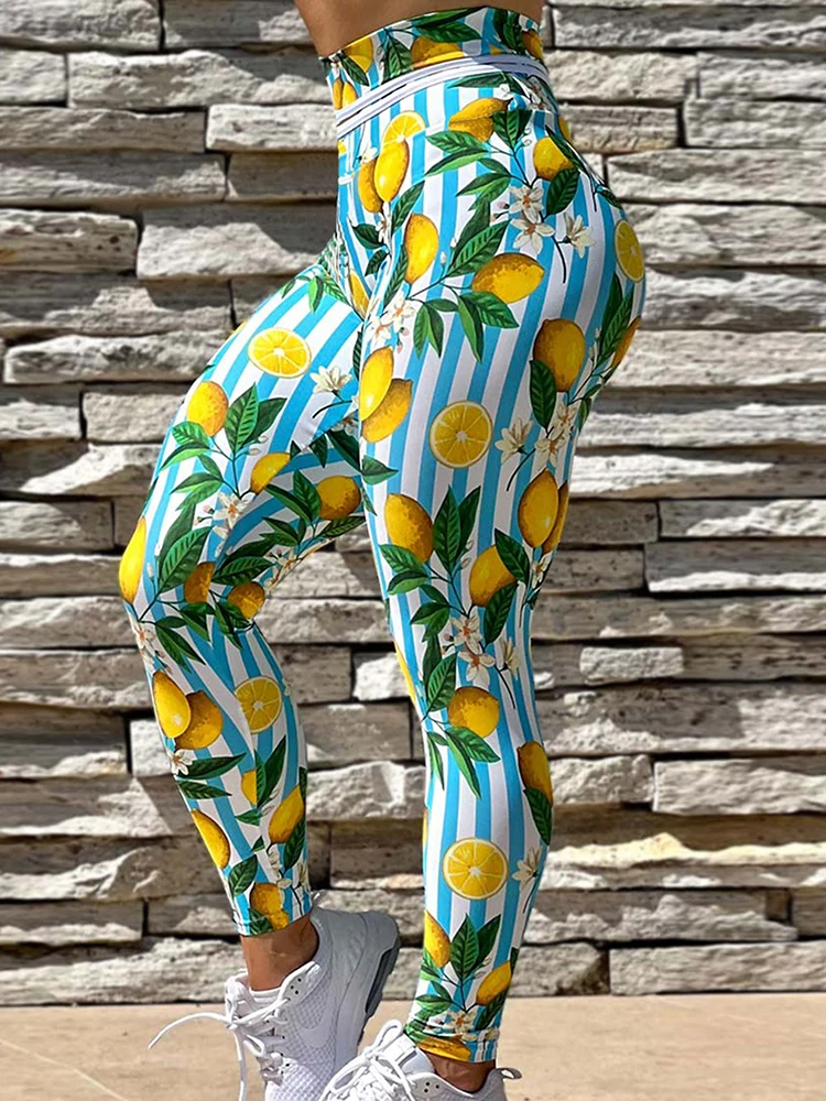 

Printed Leggings Women Gym High Waist Tights Orange Femme Fashion New Pencil Pants FRunning Leggins Elastic Sports Jegging