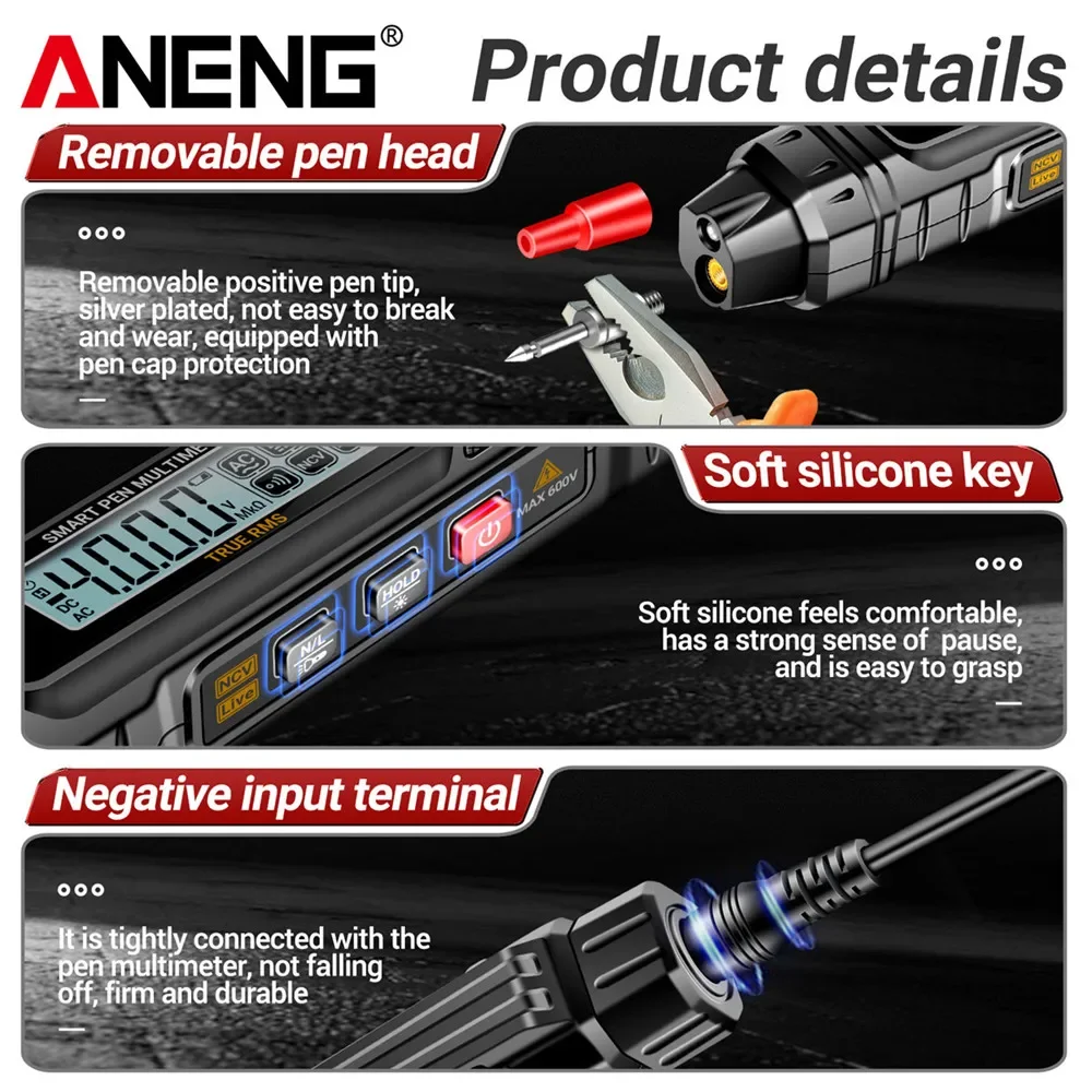 Pocket digital multimeter Pen ANENG A3005 Pen Type Teste 4000 Count AC/DC Voltage Phase Sequence Ohm Hz Temp NCV Diode test Tool