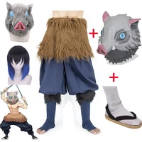 Anime Demon Slayer Kimetsu no Yaiba Hashibira Inosuke Cosplay Costume Pig Silicone Mask Black Socks Sandals