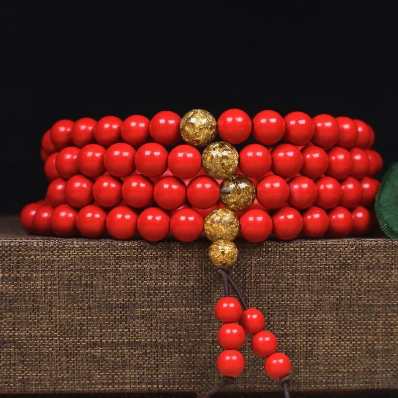 

Red Natural Cinnabar Pi Xiu Bracelet 108 Beads Lucky Bracelet Birth Year Male and Female Better Luck Rosary Necklace Ornament