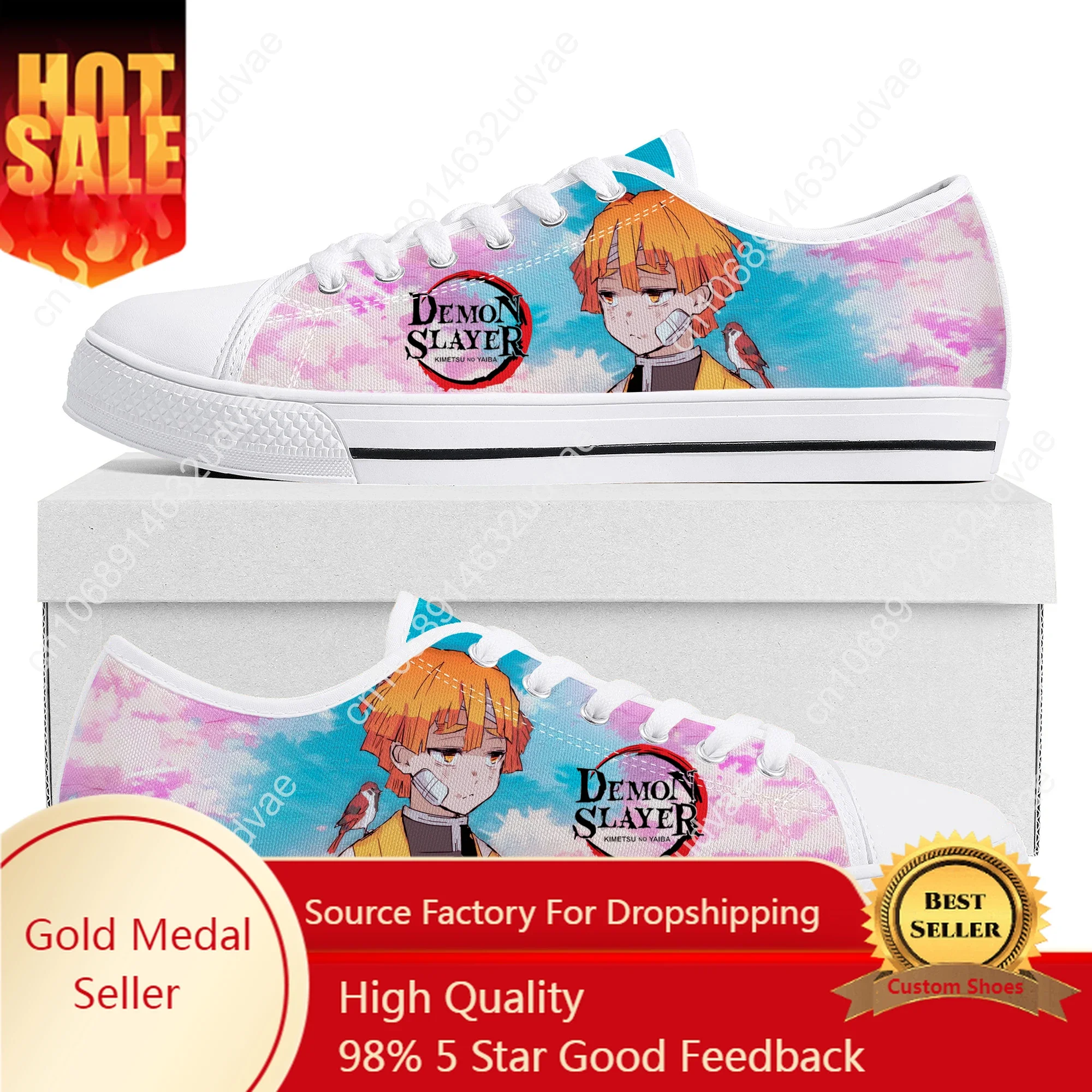 

Agatsuma Zenitsu Demon Slayer kimetsu no yaiba Low Top Sneakers Mens Womens Teenager Canvas Sneaker Couple Shoes Custom Shoe