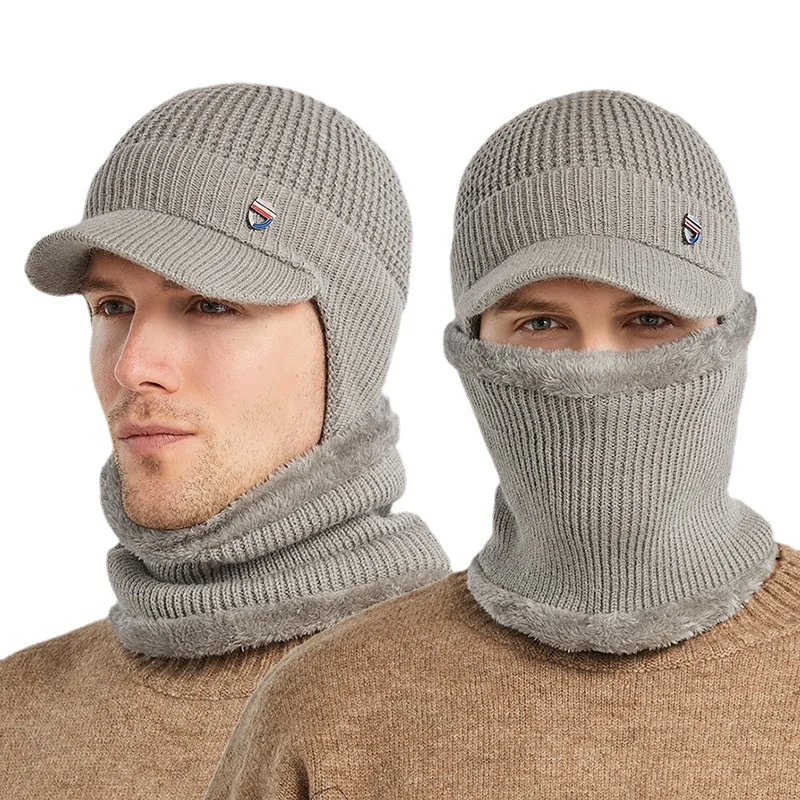 

Winter Men Women Hat With Scarf Set Skullies Beanies Knitted Baseball Cap Male Female Velvet Thicken Balaclava Earflap Bonnets