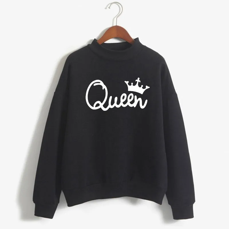 

Queen Crown Print Woman Sweatshirt Sweet Korean O-neck Knitted Pullovers Thick Autumn Winter Candy Color Couples Clothing