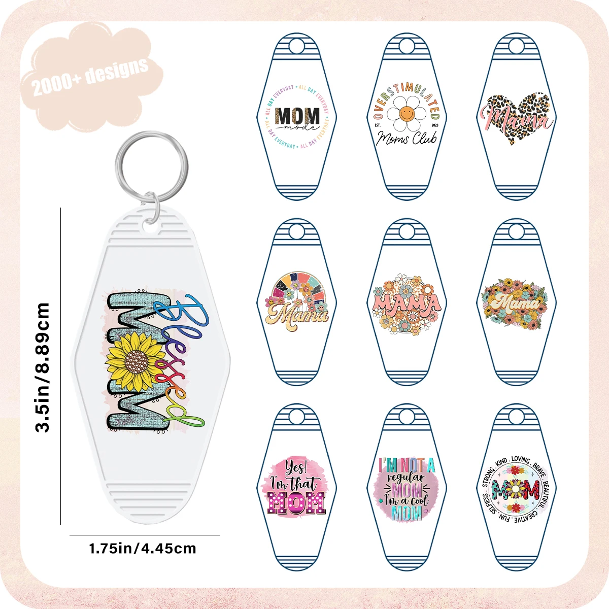 5 Stuks Groothandel Uv Dtf Motel Sleutelhanger Stickers Mama Bloemen Labels Diy Logo Waterdicht