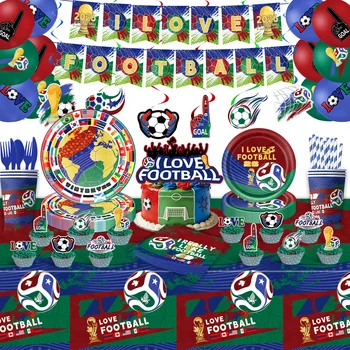 2026 Newest Football Party Decoration Paper Dish Napkins Tablecloth Balloon Caketopper Backdrop Soccer Parties Prop Decor 1