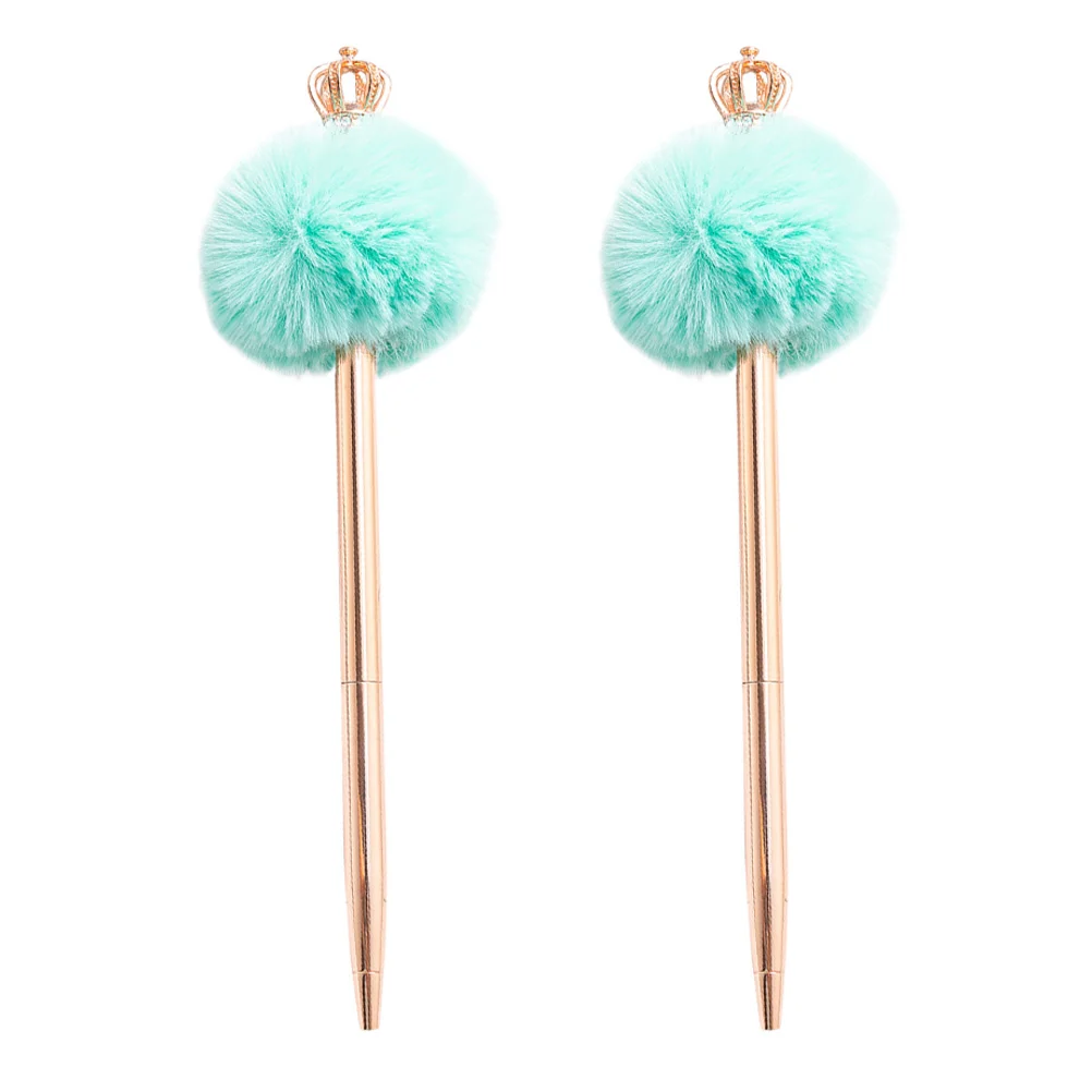 

2Pcs Crown Pompom Pen Sign Pen Fluffy Balls Writing Pen Girl Loved Ballpoint Pens